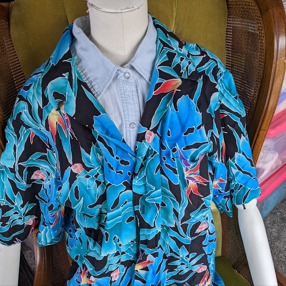 XXL Monstera Deliciosa and Strelitzia Birds of Paradise print Hawaiian Shirt